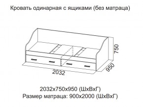 Кровать одинарная с ящиками (Без матраца 0,9*2,0) в Бакале - bakal.magazin-mebel74.ru | фото